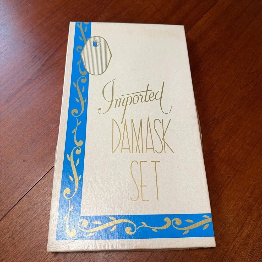 Vintage 50's White Damask Tablecloth & 6 Napkin Set Made in Japan Regency Formal